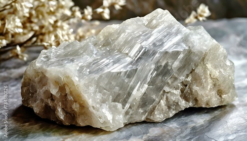 macro shooting mineral stone Muscovite in Quartz Dioctahedral mica, common mica isinglass potash mica It is a hydrated phyllosilicate mineral of aluminium photo