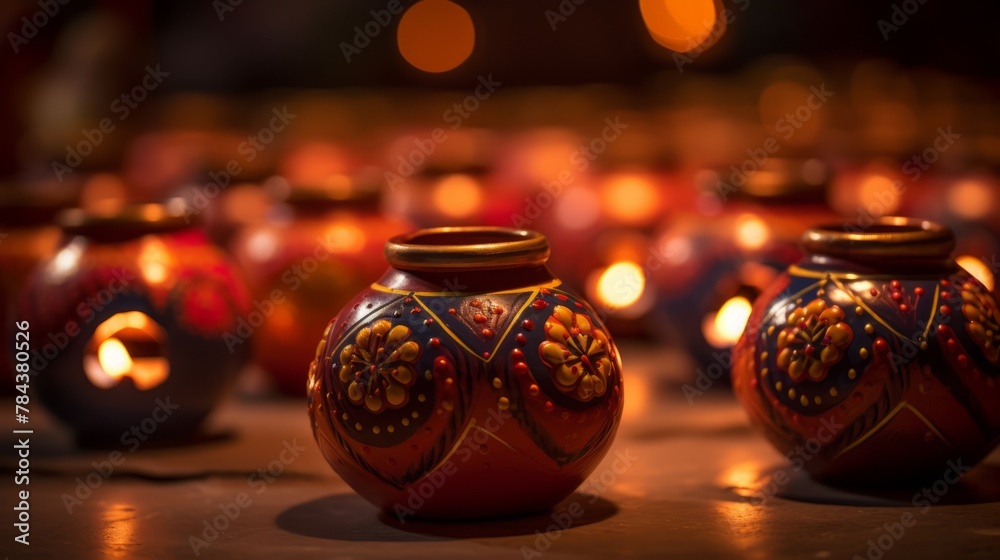 Diwali celebration, festive diwali clay lamps. Diwali celebration, festive diwali clay lamps.