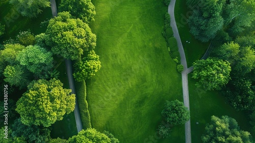 Aerial view of a lush green park, ideal for nature concepts #784380756
