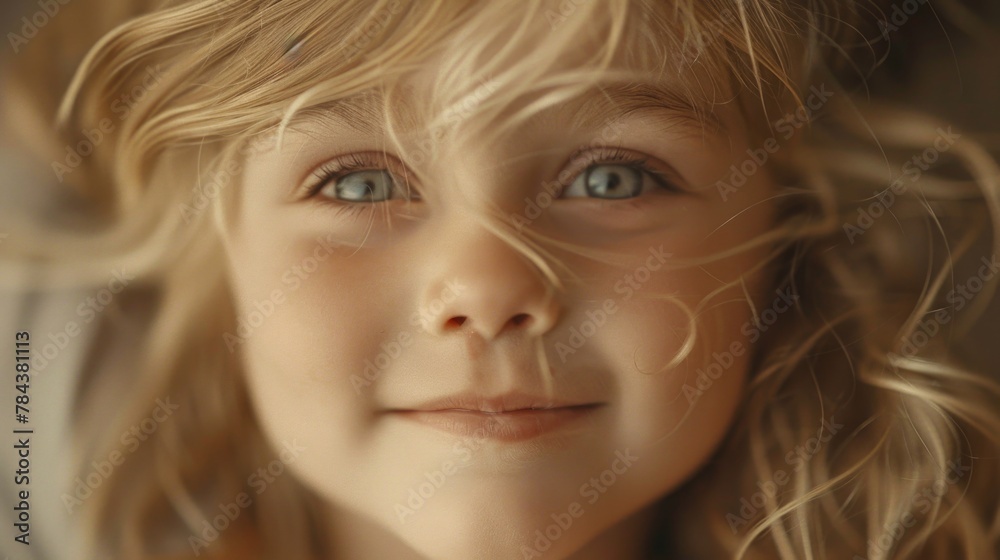 A close-up image of a child with blonde hair. Perfect for family and parenting themes A close-up image of a child with blonde hair. Perfect for family and parenting themes