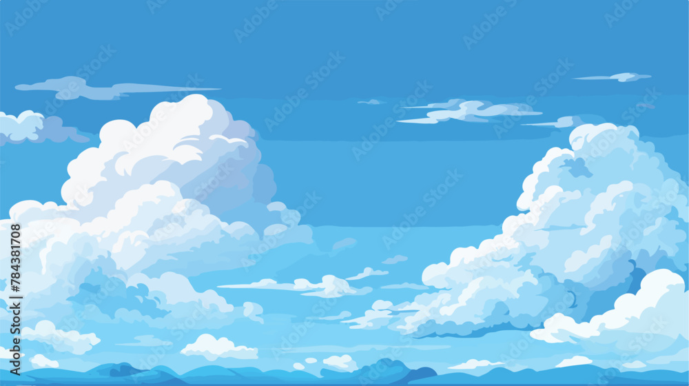 Blue sky with white clouds 2d flat cartoon vactor illustration