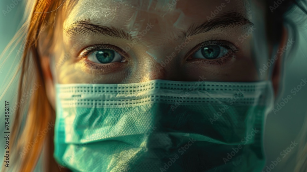 Close up of a person wearing a face mask. Suitable for health and safety concepts Close up of a person wearing a face mask. Suitable for health and safety concepts