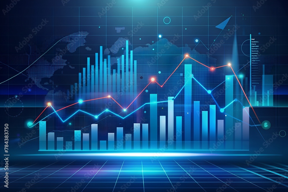 Stock Market Growth and Data Concept with Digital Charts on Dark Blue Background. Stock Market Growth and Data Concept with Digital Charts on Dark Blue Background.