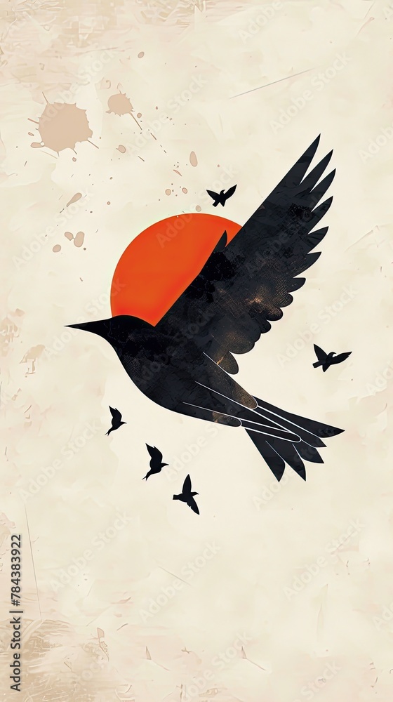 Fototapeta premium Simple geometric shapes creating a minimalist bird in flight