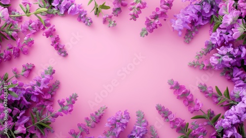Purple flowers in circle on pink background, stunning display of natures beauty