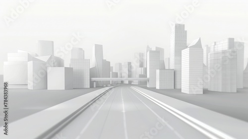 Urban road and digital city model  3d rendering. Computer digital drawing.