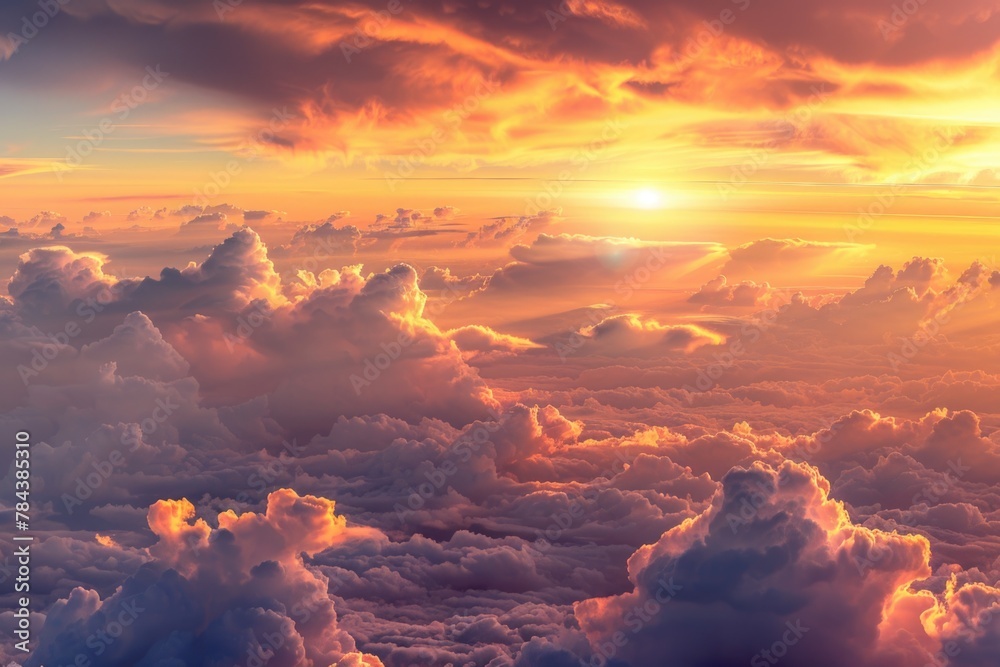 A stunning view of the sun setting over a sea of clouds. Perfect for nature and travel concepts