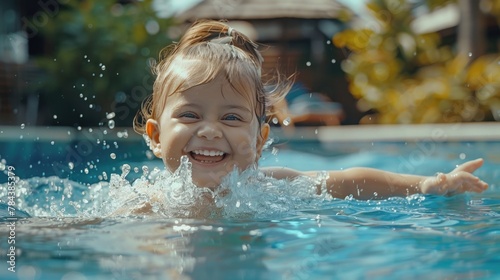 A young girl playing in water  suitable for summer-themed designs
