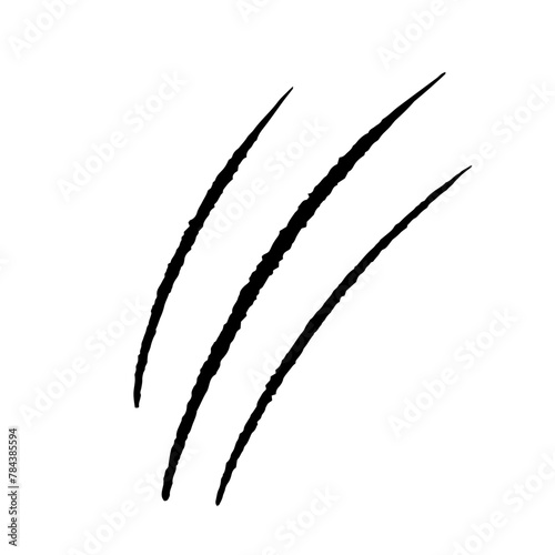 Clows scratches silhouette marks, cat or wild animal scrape track scratches paw shape isolated on white background. Nails trace texture with torn edge.