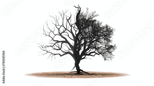 Tree half dead and half alive flat vector isolated on photo