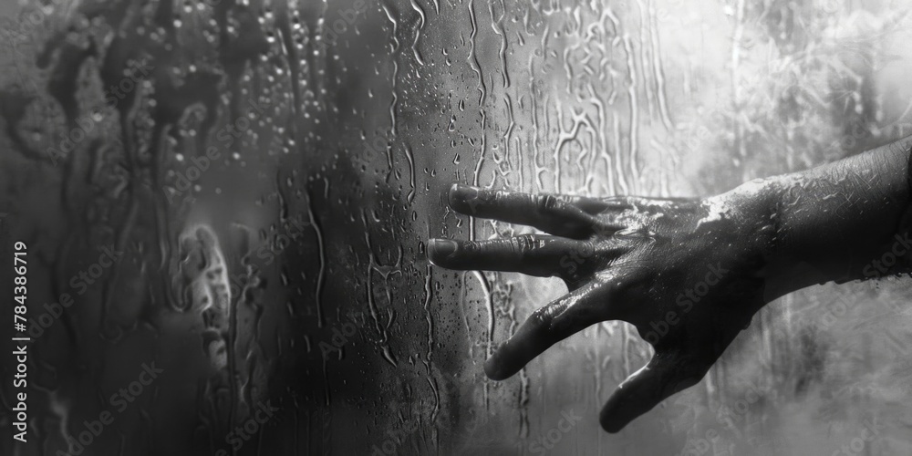 A person's hand touching a wall, versatile image for various concepts A person's hand touching a wall, versatile image for various concepts
