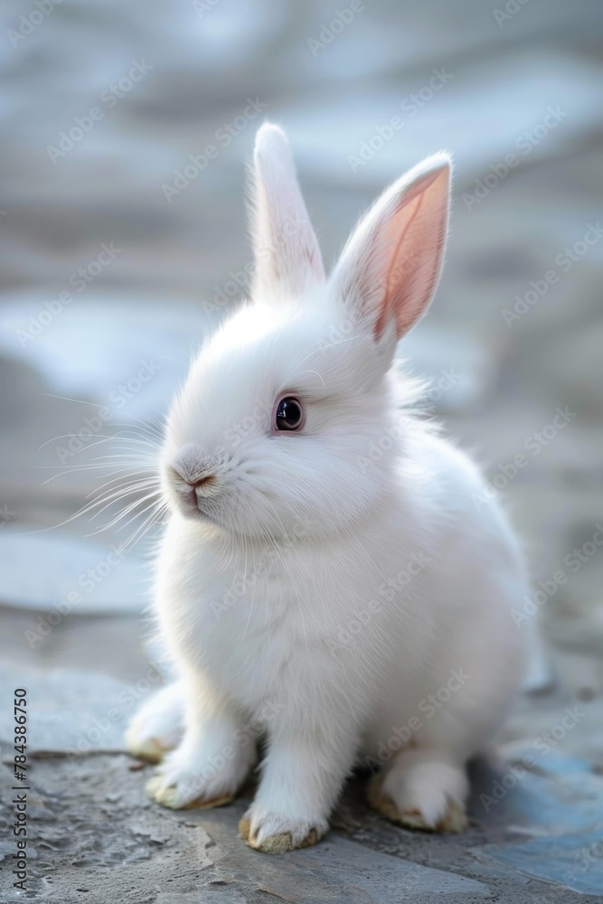 A small white rabbit sitting on a rock. Suitable for various nature and animal themed projects A small white rabbit sitting on a rock. Suitable for various nature and animal themed projects