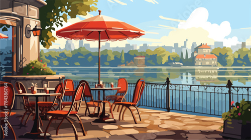 Charming riverside cafe with outdoor seating and um photo