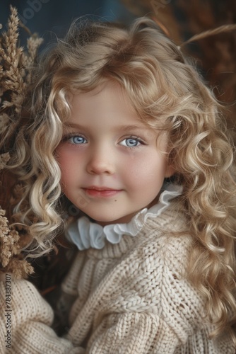 A cute little girl with blonde hair and blue eyes. Perfect for family and children-related designs