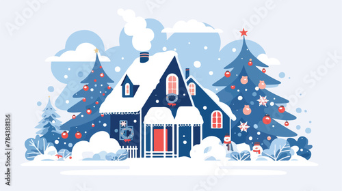 Christmas House Clipart 2d flat cartoon vactor illustration