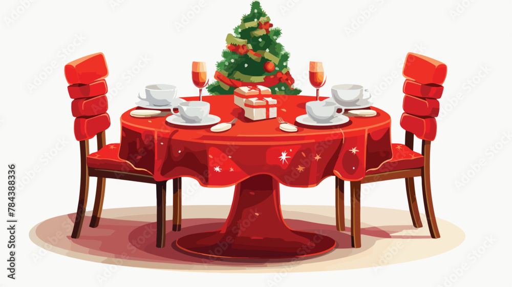 Christmas table decoration with red .. 2d flat cartoon