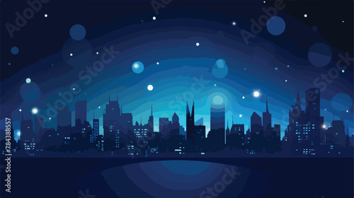 City blurring lights abstract circular bokeh on blu