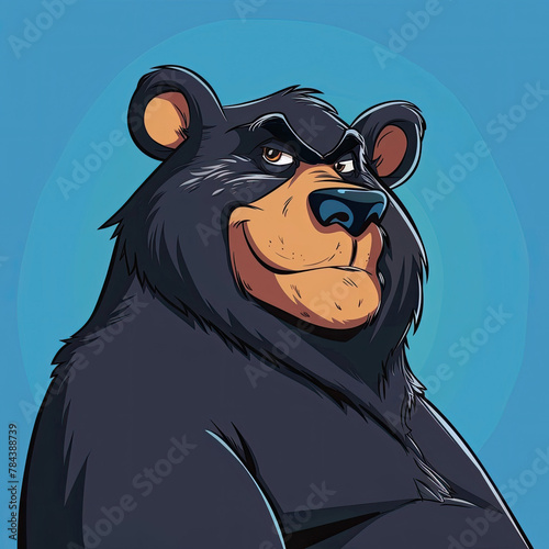 portrait of a smiling cartoon bear character on a blue background