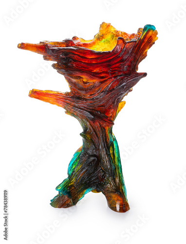 Vibrant Abstract crystal Sculpture with Fiery Tones - Isolated on White Background, Clipping Path Included