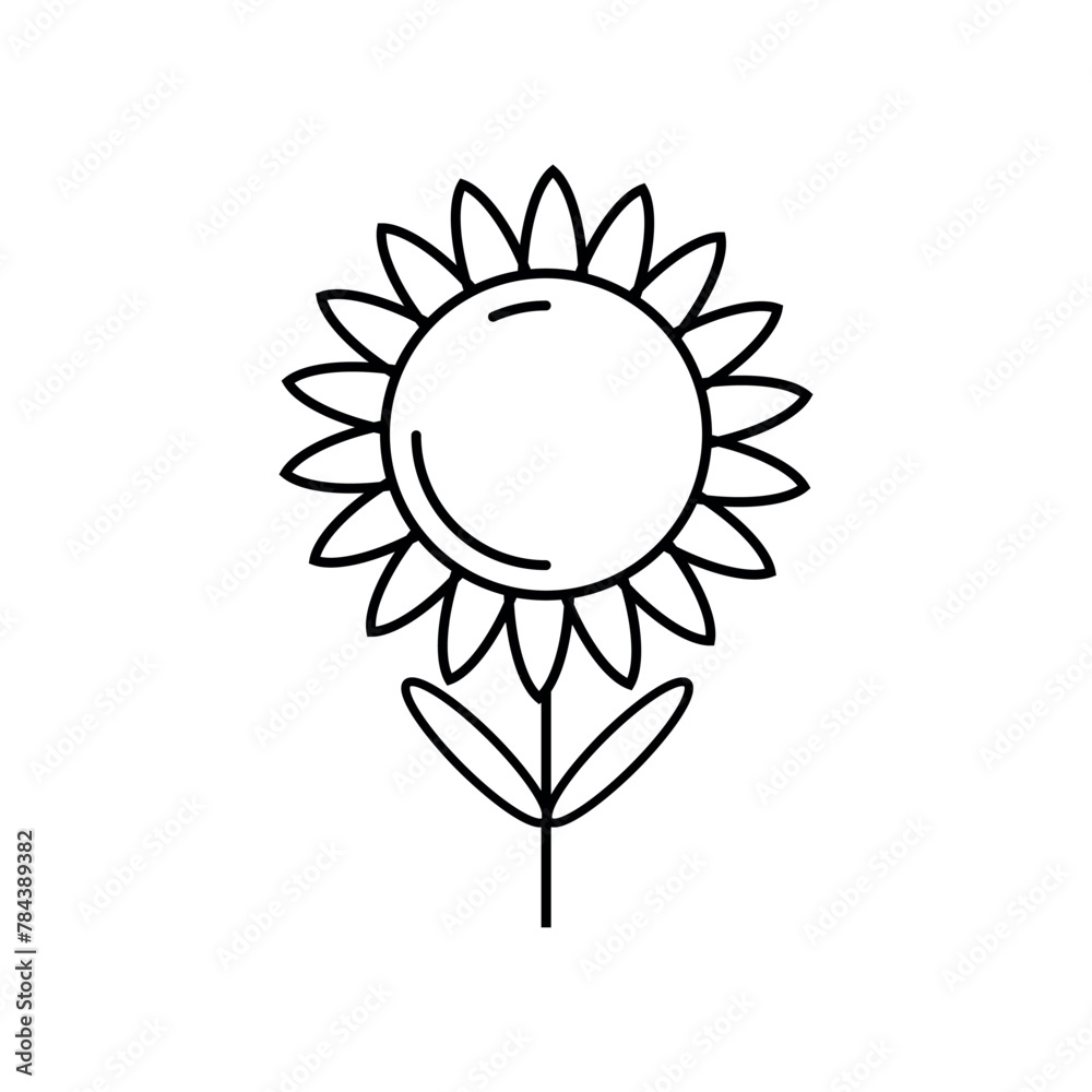 Naklejka premium Sunflower Lineal Icon Symbol Vector. Black Outline Sunflower Icon