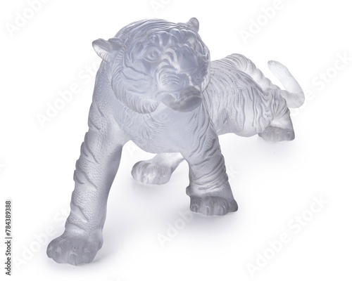 Bild auf Leinwand Majestic Frosted Glass Tiger Sculpture in Prowling Pose - Isolated on White Back