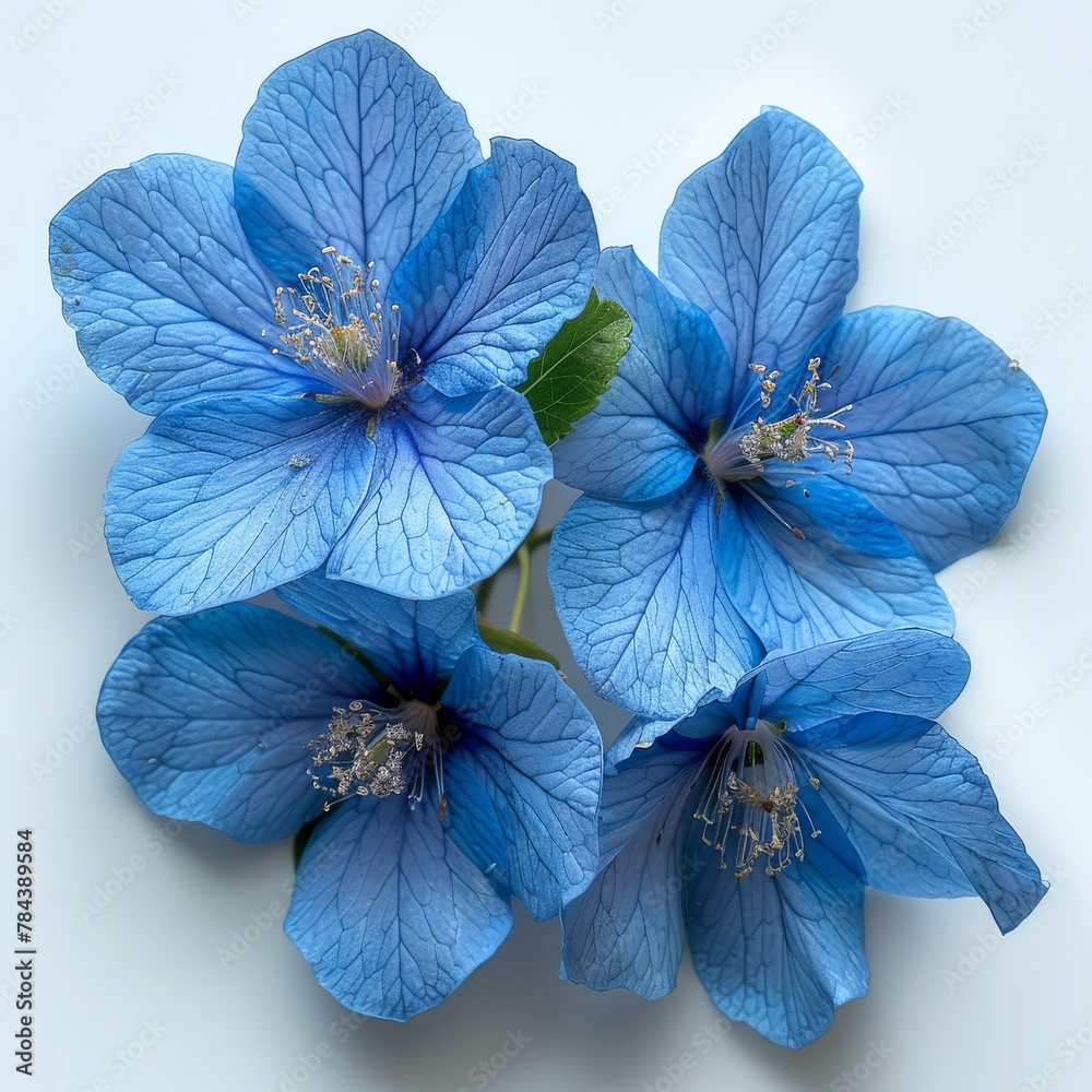 On a white background, blue flowers are isolated