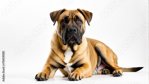  A large brown dog rests atop a white floor Nearby, another dog - black and brown in color - lies on the same white surface