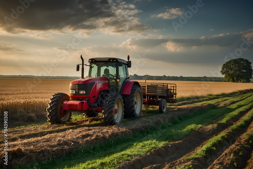 A tractor in a farm