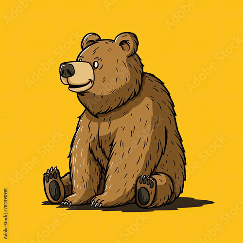cute brown bear cartoon illustration, isolated on a yellow background