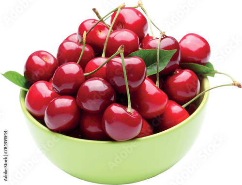 fresh cherry berries with green leaf isolated on white background
