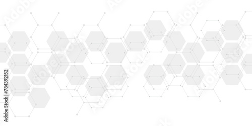 Hexagon pattern. Monochrome background. Texture of geometric shapes, hexagons. Lines, dots, cells, honeycombs. © sanchesnet1