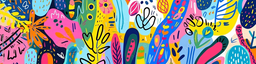 Fun colorful line drawings. Creative minimalist art background for children. generative ai