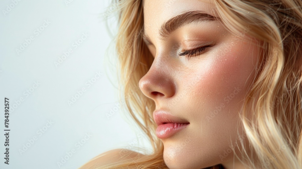 Close up of a woman with her eyes closed, suitable for relaxation and beauty concepts Close up of a woman with her eyes closed, suitable for relaxation and beauty concepts