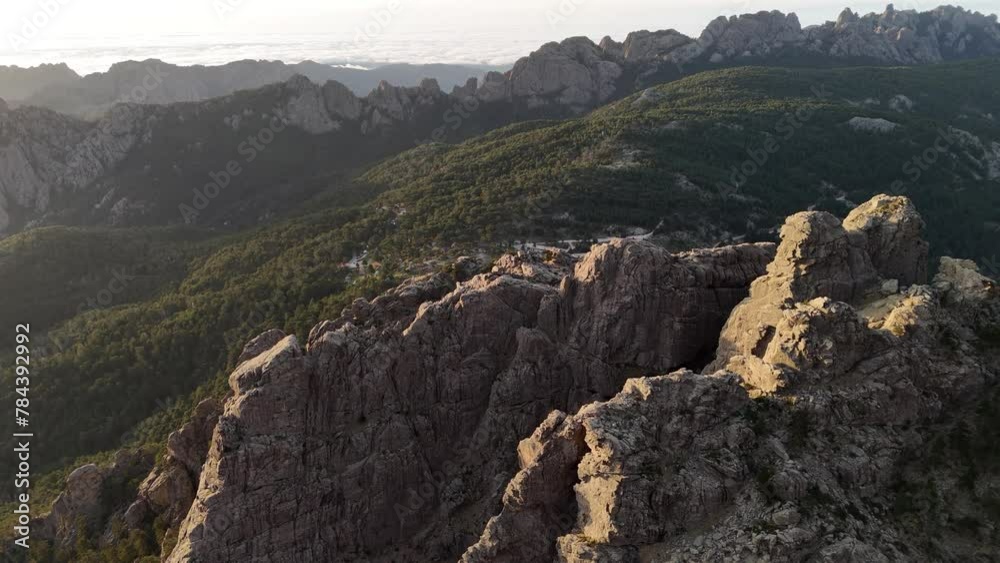 The aerial view of Aiguilles de Bavella in Corsica.