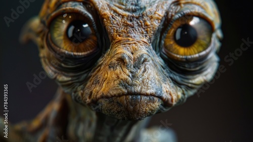 Close-up shot of an alien with big eyes, perfect for sci-fi themed designs © Fotograf