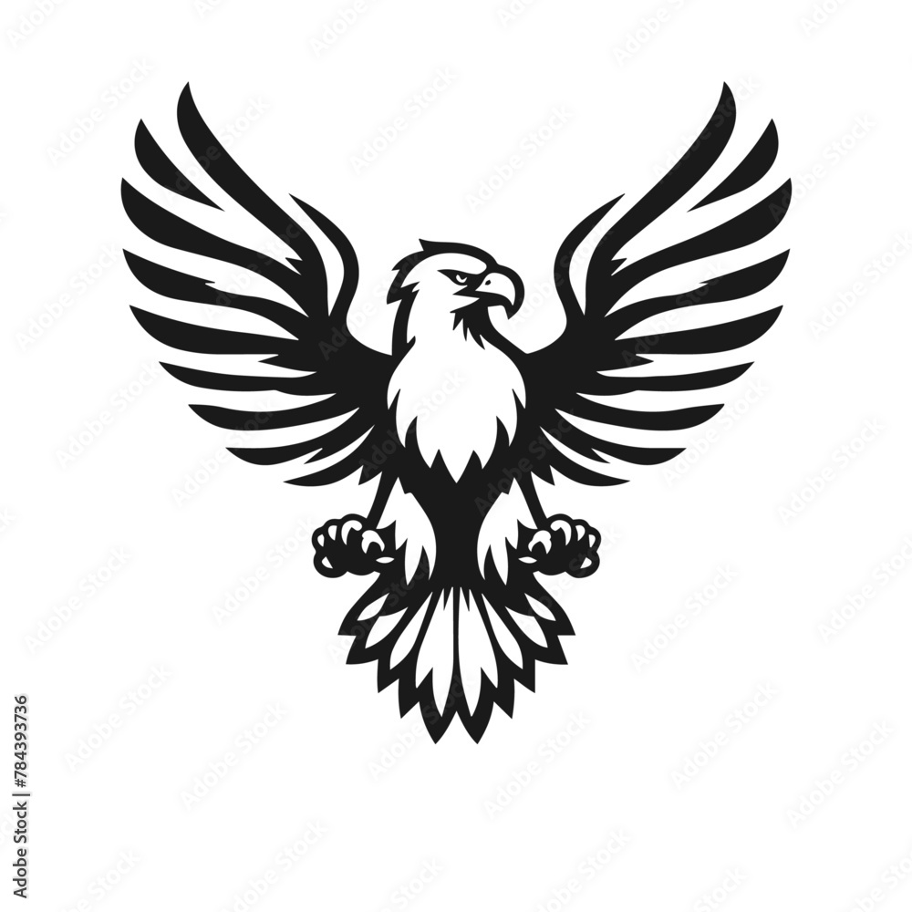Obraz premium A large wild bird eagle flies with outstretched wings. Vector drawing linear sketch isolated on white background. 