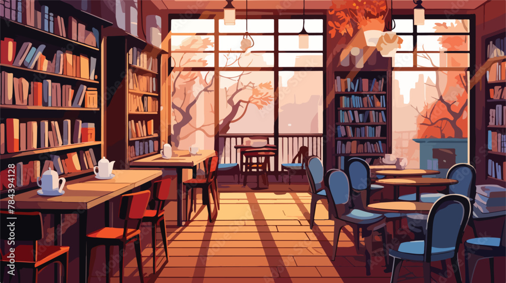 Cozy bookstore caf filled with books that transport