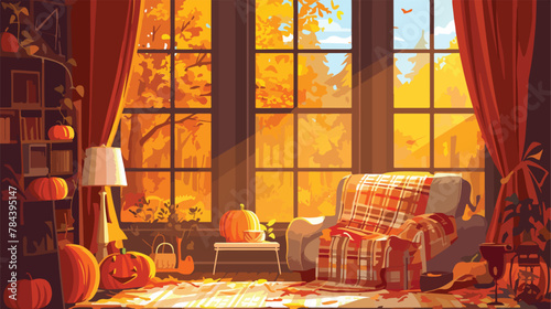 Cozy Fall Window Clipart 2d flat cartoon vactor illustration © iclute3