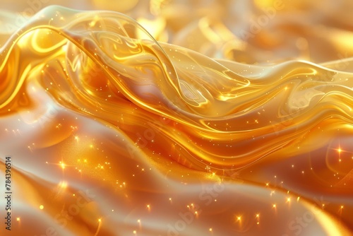 A captivating image featuring a flowing abstract golden liquid with sparkles reflecting luxury and fluidity