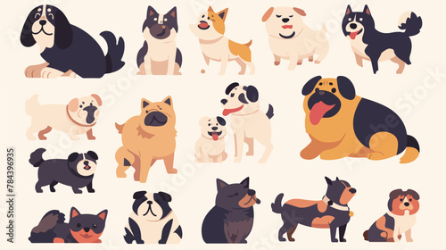 Fototapeta Naklejka Na Ścianę i Meble -  Cute Dogs Clipart 2d flat cartoon vactor illustration