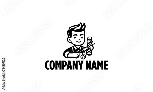 cute barber logo design in black and white or cute barber kid silhouette