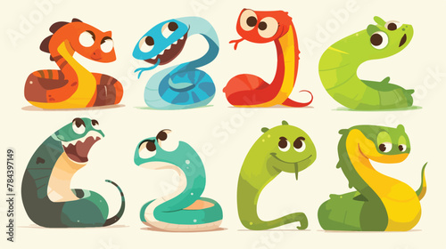 Cute Funny Snakes Clipart 2d flat cartoon vactor illustration