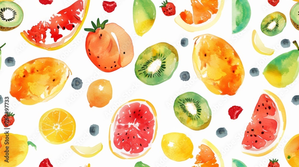 watercolor painting of Fruity Fun seamless pattern watercolor painting of Fruity Fun seamless pattern