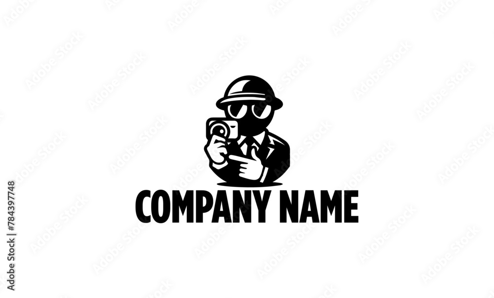 spy mascot logo icon in black and white or spy silhouette