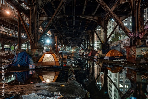 A collection of homeless tents arranged inside a structure, providing temporary shelter or accommodation to those who are homeless. 