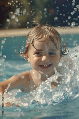 A young boy having fun in a swimming pool. Perfect for summer activities promotions