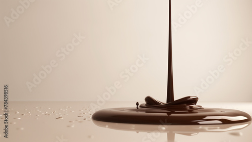 A stream of chocolate syrup falls from top of the image to the bottom.