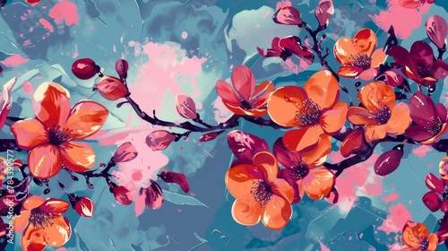 futurism art style of sakura flowers funny 