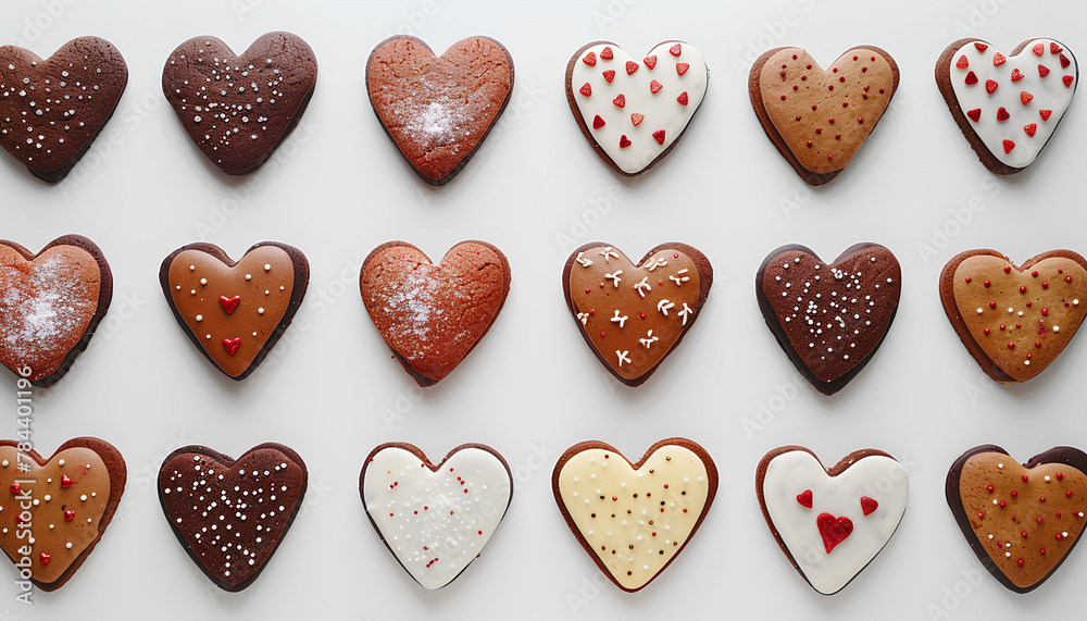 Set of delicious heart-shaped cookies for Valentine's Day on white background Set of delicious heart-shaped cookies for Valentine's Day on white background