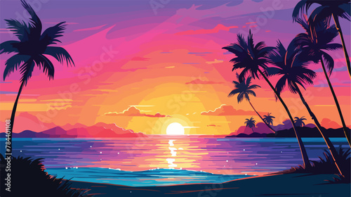 Emotional sunset at beach .. 2d flat cartoon vactor © iclute3
